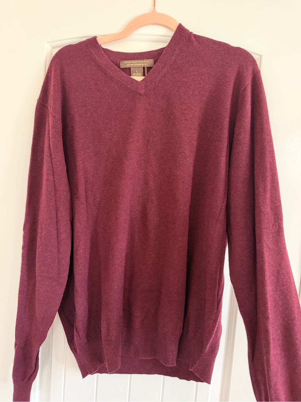 Sebastian Cooper Cotton Cashmere Blend V-Neck Sweater Burgundy Men's Large NWT